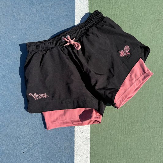 2 IN 1 PERFORMANCE WOMEN'S TEAM SHORTS - BLACK
