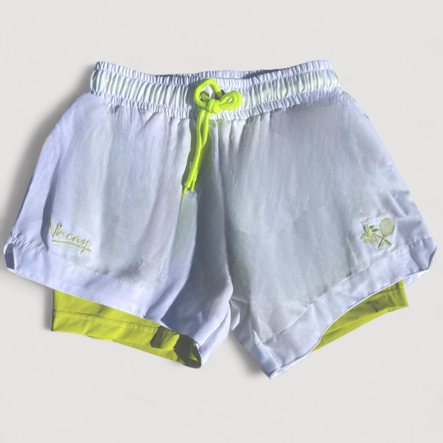 2 IN 1 PERFORMANCE WOMEN'S TEAM SHORTS - WHITE/LIME