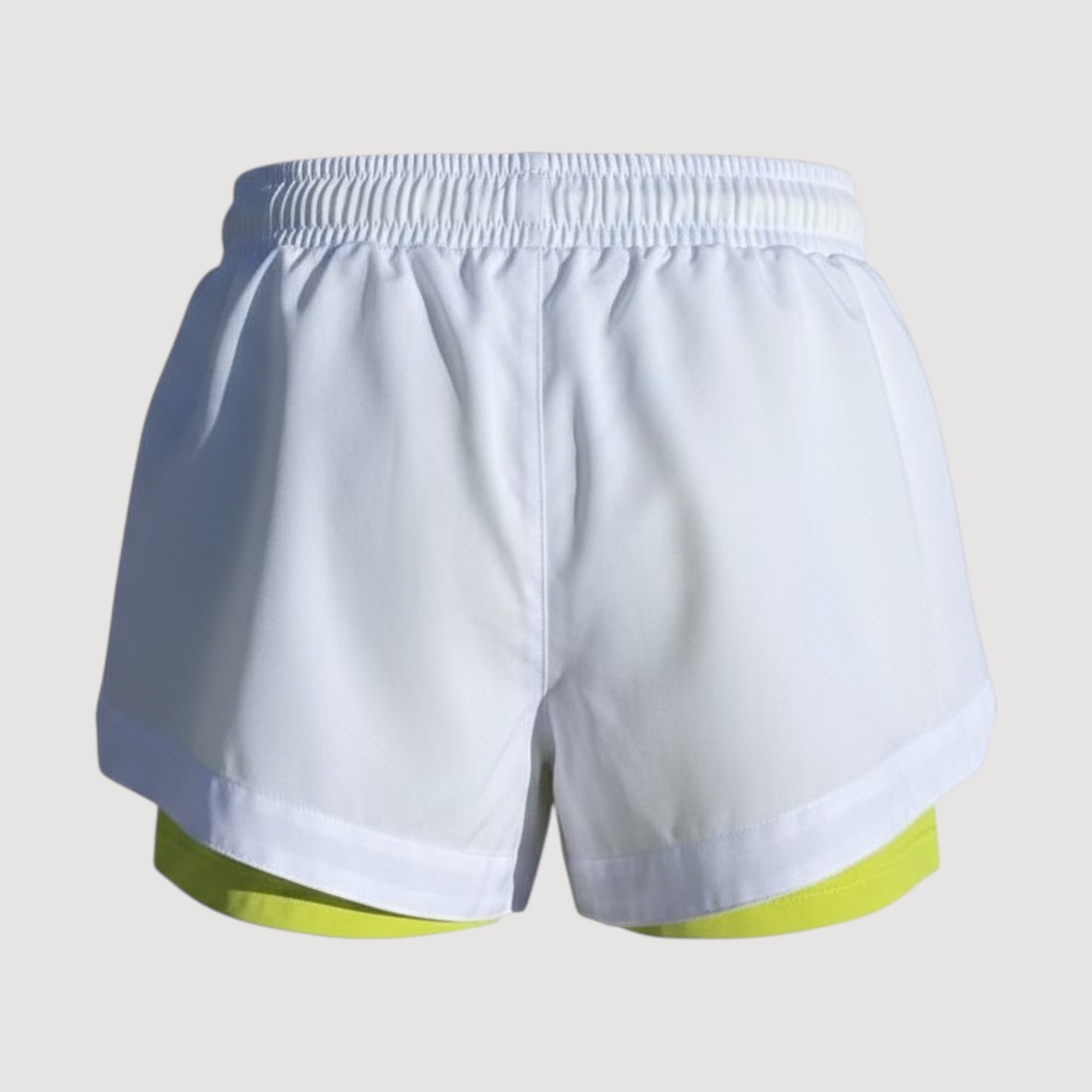 2 IN 1 PERFORMANCE WOMEN'S TEAM SHORTS - WHITE/LIME