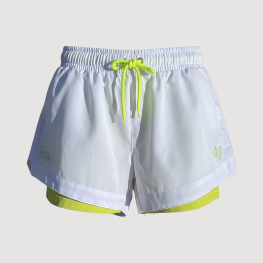 2 IN 1 PERFORMANCE WOMEN'S TEAM SHORTS - WHITE/LIME
