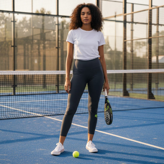 Women's High Rise Training Leggings 7/8 - Pure Black / Yellow